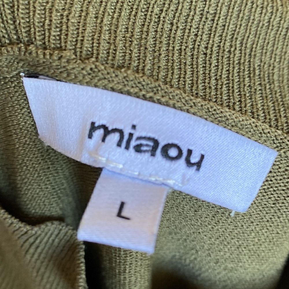 Miaou Eros Army Green Cutout Long Sleeve Thin Knit Mock Neck Sweater Top - Picture 6 of 7